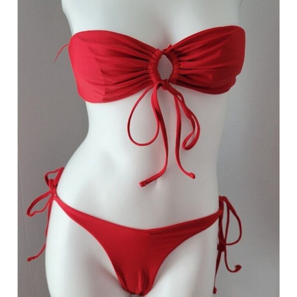 Shein 2 Pc Little Red Bikini Womans Sz M Strapless Tie